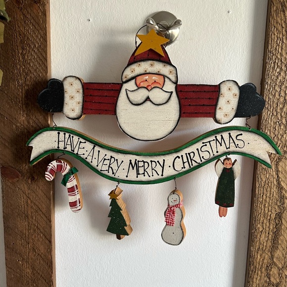 Vintage Hand Crafted Santa Have a Merry Christmas Wooden Wall Art - Picture 1 of 16